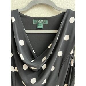 NWT‎ Lauren Ralph Lauren Womens Sz 4 Belted Midi Dress Black W White Polka Dots